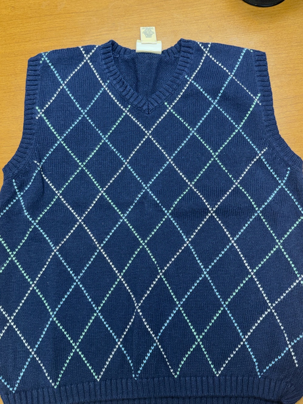 J. Khaki Navy Argyle Sweater Vest with Light Blue and White Accents